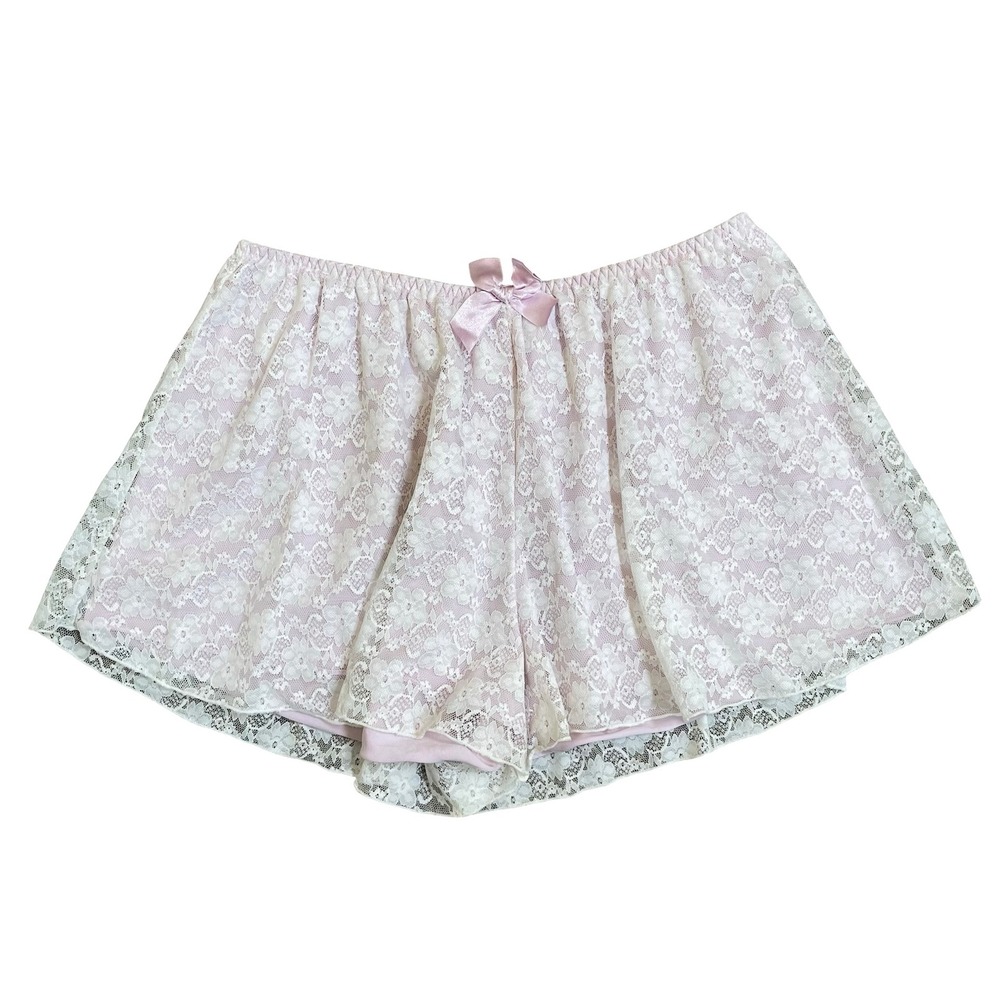 AimerFeel Lace Pajama Bloomer Shorts Women's L Pink White Floral Bow Coquette